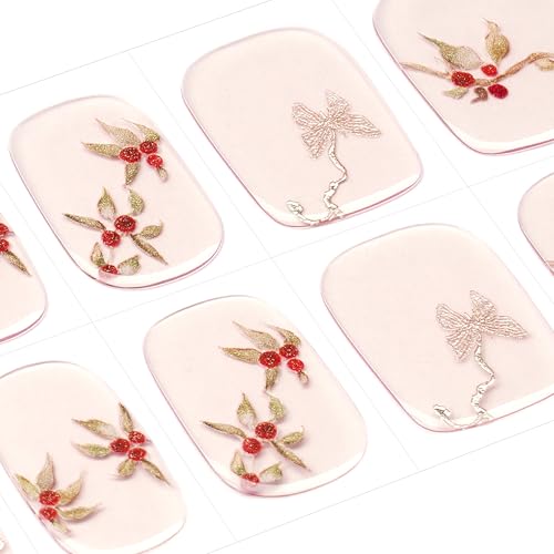 DANNI & TONI Semi Cured Gel Nail Strips Christmas Santa Claus Snowflakes Cat Eye Gel Nail Wraps 28 Stickers | Mistletoe Meow