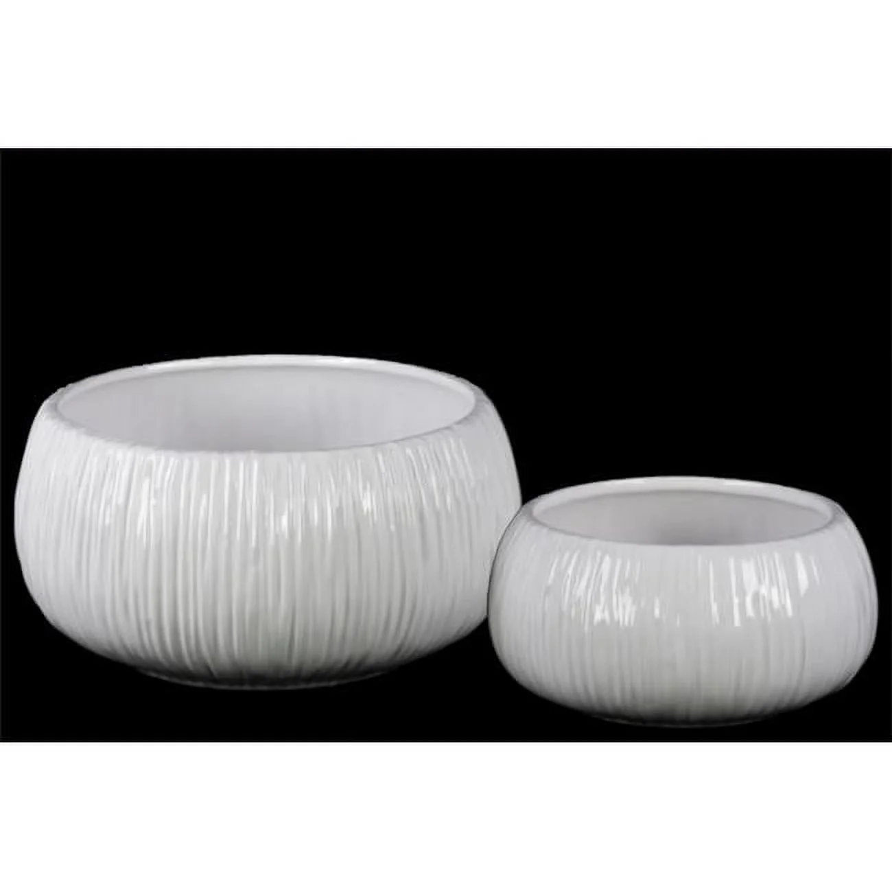 Urban Trends Collection 35412 2 Piece Ceramic White Coated Round Flower Pot with Ribbed Side- 10.00 x 10.00 x 5.25 in.