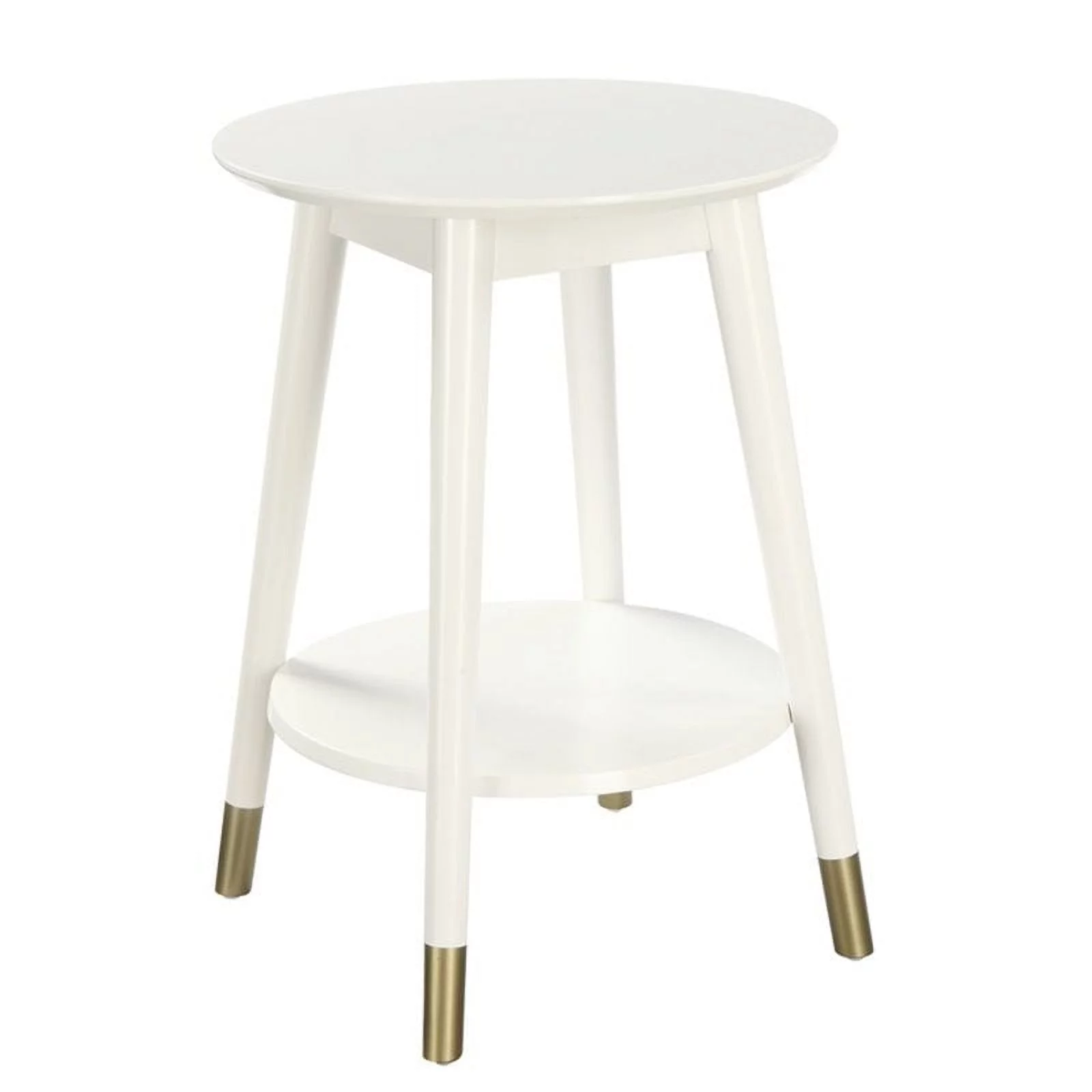 Allora Mid Century Solid Rubber Wood Round End Table in White