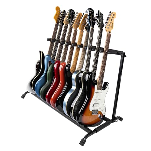 Rok-It Collapsible Folding Guitar Rack Stand for 3 Guitars – Fits Acoustic, Electric, or Bass Guitars – Portable, Durable, Space-Saving Storage (RI-GTR-RACK3)
