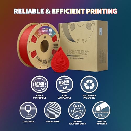 OVERTURE PLA Filament 1.75mm PLA 3D Printer Filament, 2kg Cardboard Spool (4.4lbs), Dimensional Accuracy +/- 0.02mm, Fit Most FDM Printer (Black 2-Pack)