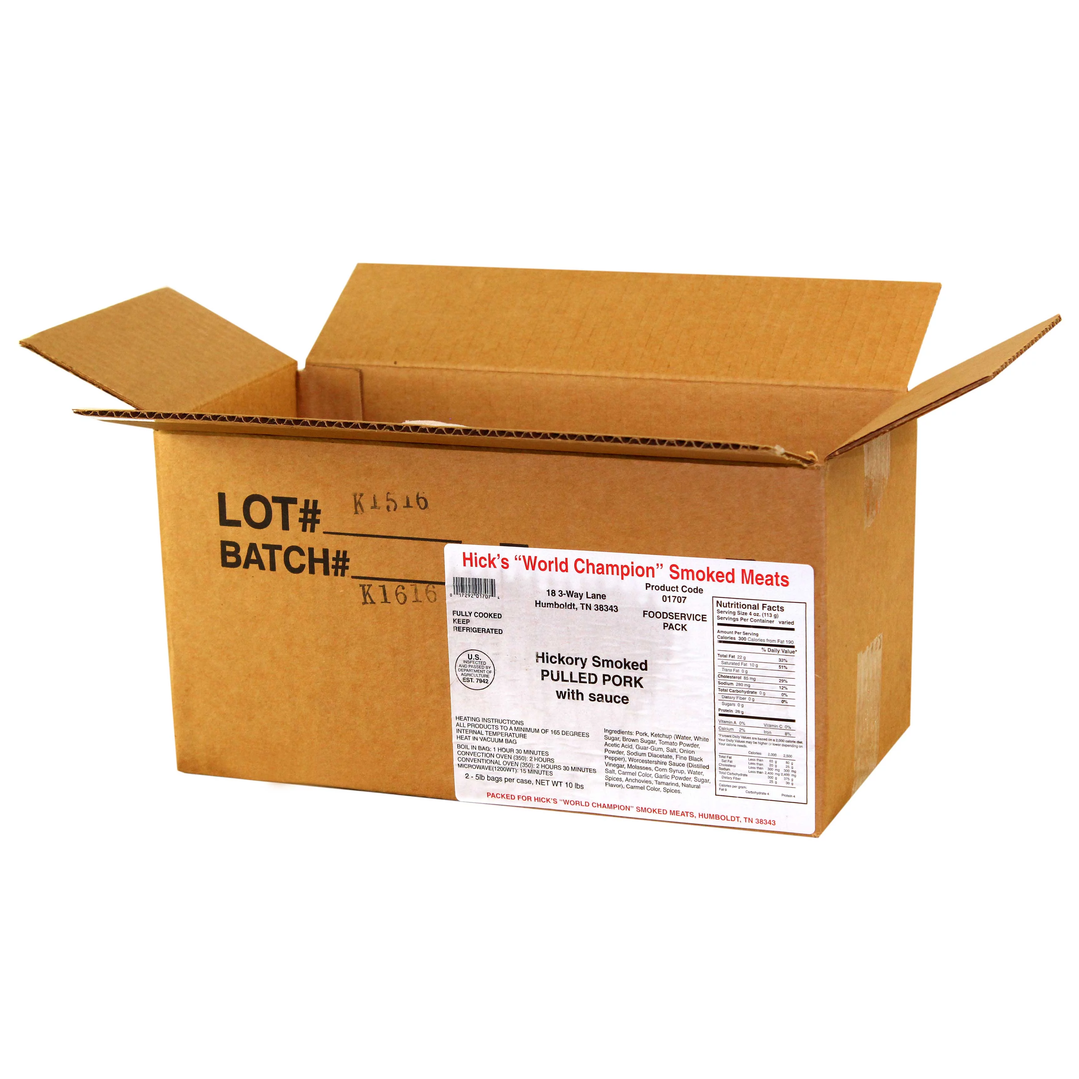 Hicks Hickory Smoked Boneless Pulled Pork with Sauce, 5 Pound -- 2 per case