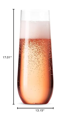 Munfix 48 Pack Stemless Plastic Champagne Flutes Disposable 9 Oz Clear Plastic Toasting Glasses Shatterproof Recyclable and BPA-Free