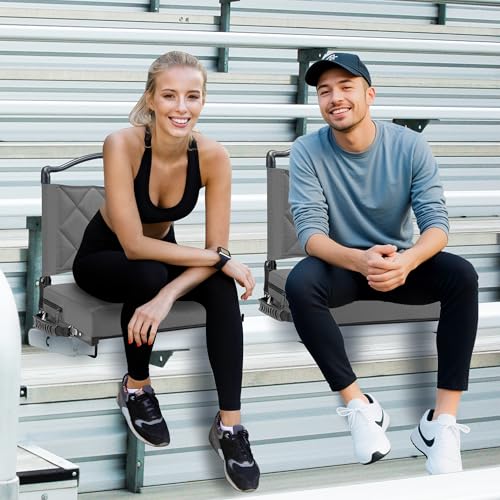 Stadium Seats with Back Support Cushion, Folding Stadium Seats for Bleachers Hold up 400lbs, Wide Bleacher Seat with Shoulder Strap & Handle Comfort for Sports Events (Black, 1pcs)