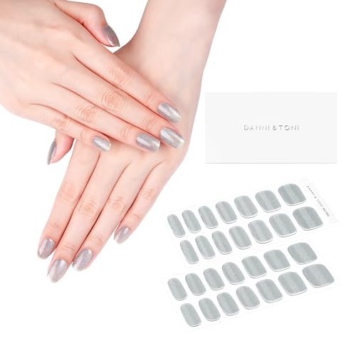 DANNI & TONI Semi Cured Gel Nail Strips Christmas Santa Claus Snowflakes Cat Eye Gel Nail Wraps 28 Stickers | Mistletoe Meow