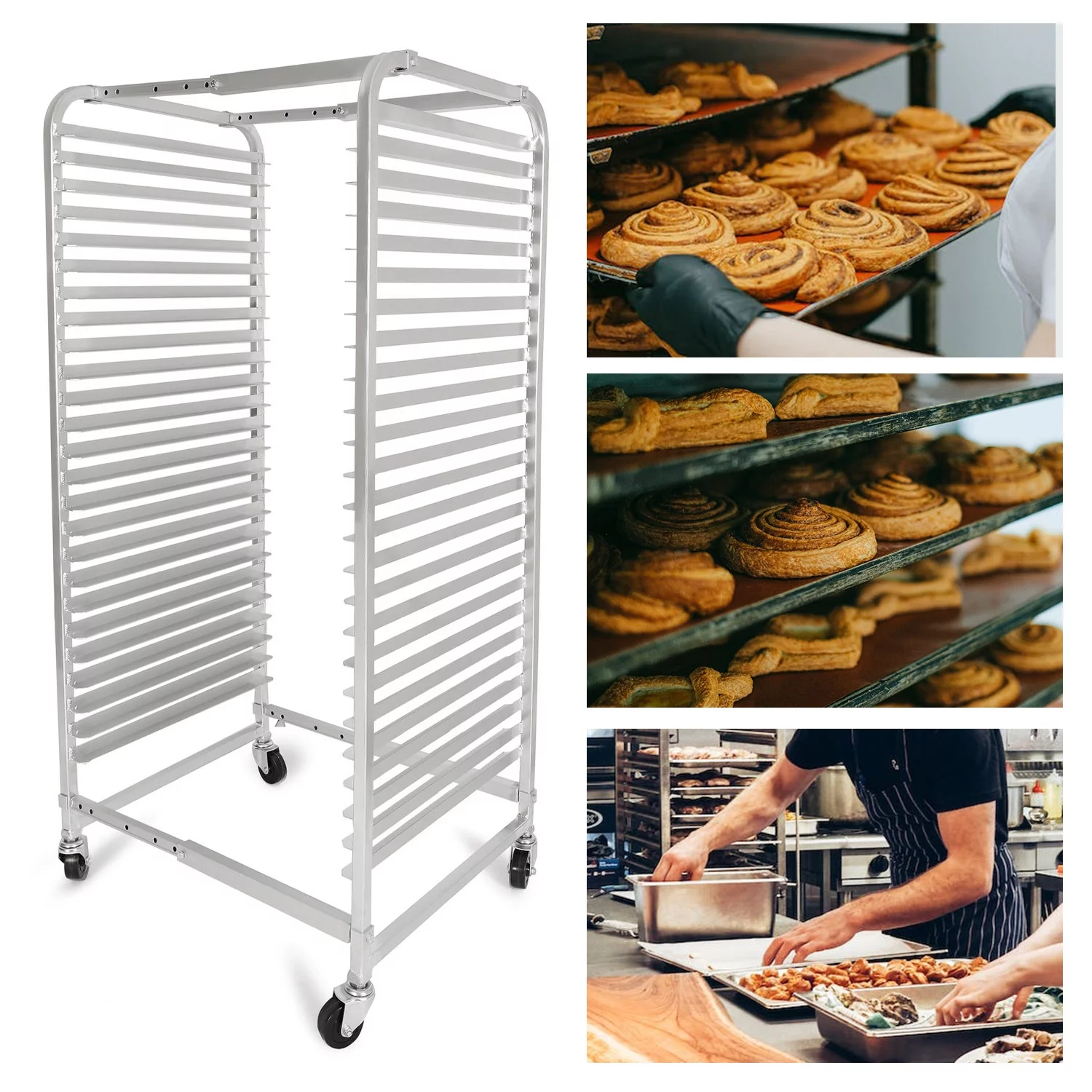 KOJEM Bakery Rack 25 Tier with Lockable Wheels Bakers Rack Sheet Pan/ Bun Rack Aluminum for Home Commercial Kitchen Restaurant