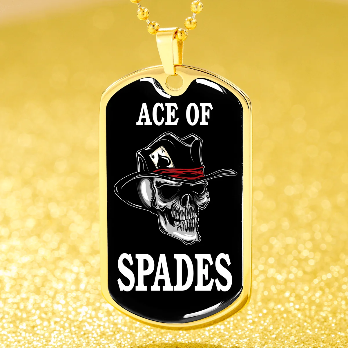 Ace Of Spades Skull Dog Tag Stainless Steel or 18k Gold 24