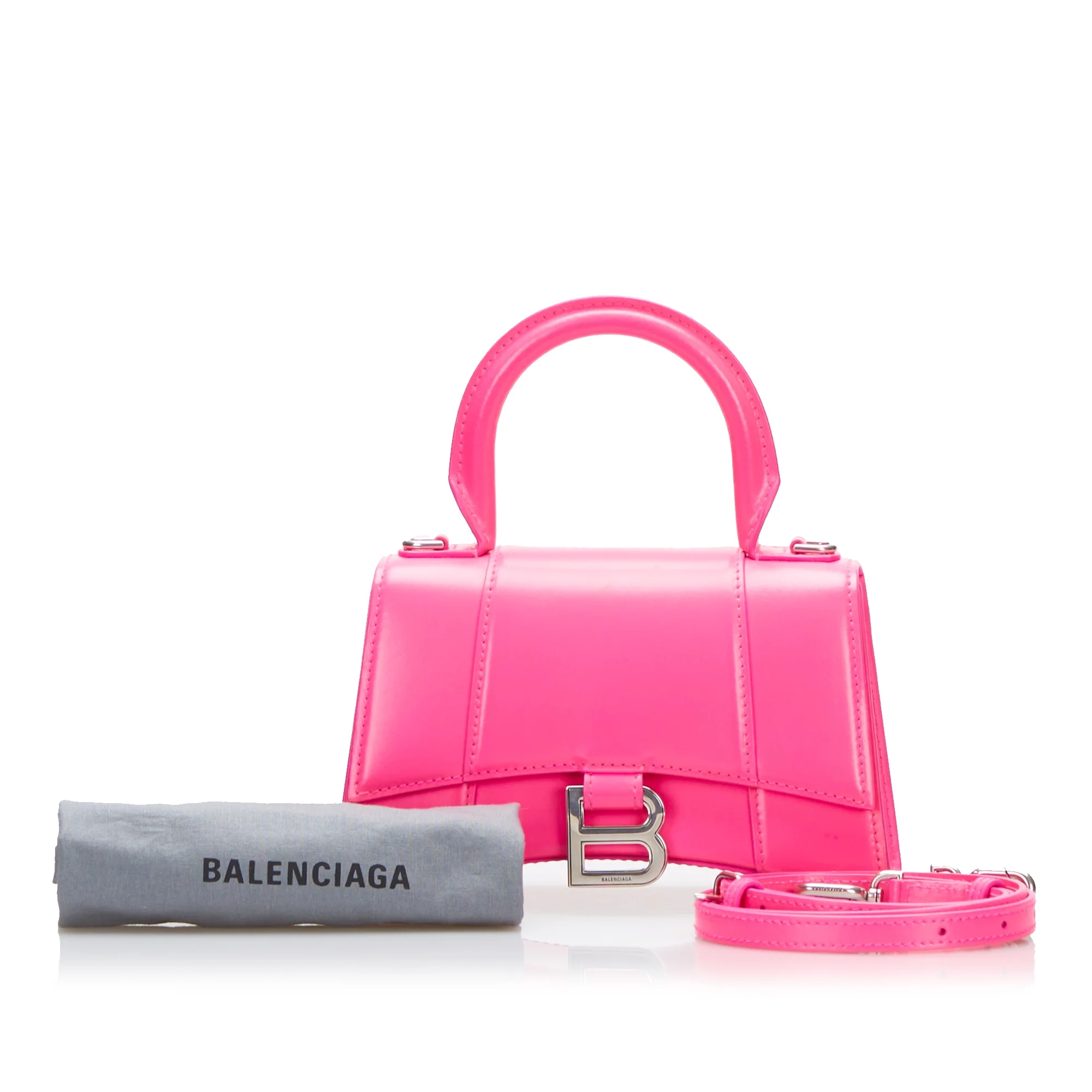 Pre-Owned Authenticated Balenciaga Hourglass XS Calf Leather Pink Satchel Unisex (Good)