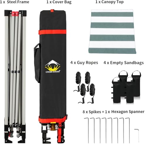 CROWN SHADES 10x10 Pop Up Canopy - Beach Tent with One Push Setup - Easy Outdoor Sun Shade for Events, Parties, Camping - Gazebo with STO-N-Go Cover Bag, Silver Coated Top, White