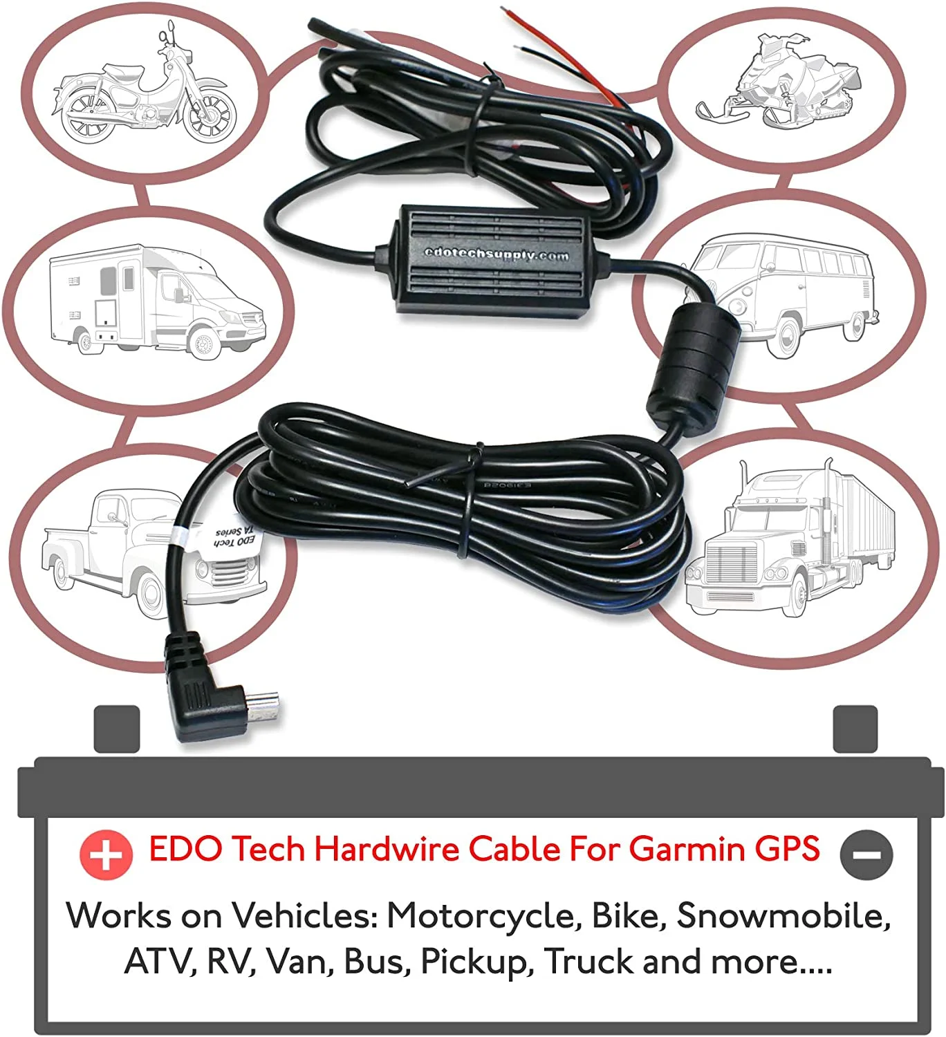 EDO Tech Car Charger Power Cord Hardwire Kit for Garmin Nuvi DriveSmart 55lmt 56lmt 57lmt 58lmt 65lmt 66lmt 2495lmt