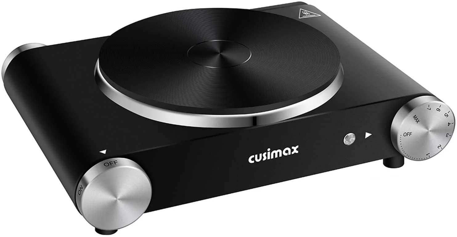 Cusimax 1500W Electric Hot Plate for Cooking Portable Single Burner Heat-up in Seconds Adjustable Temperature Control Stainless Steel Black