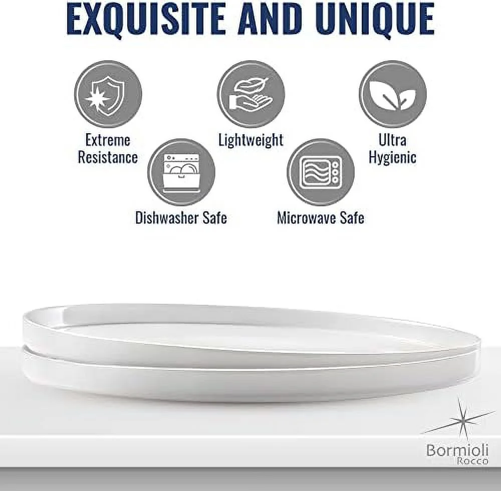 Grangusto Italiana Set Of 6 Flat Plates, Tempered Opal Glass, Clean White, 10.75 Inch. Dinner Plates, Microwave & Dishwasher Safe, Made In Spain. 10.75 Inch