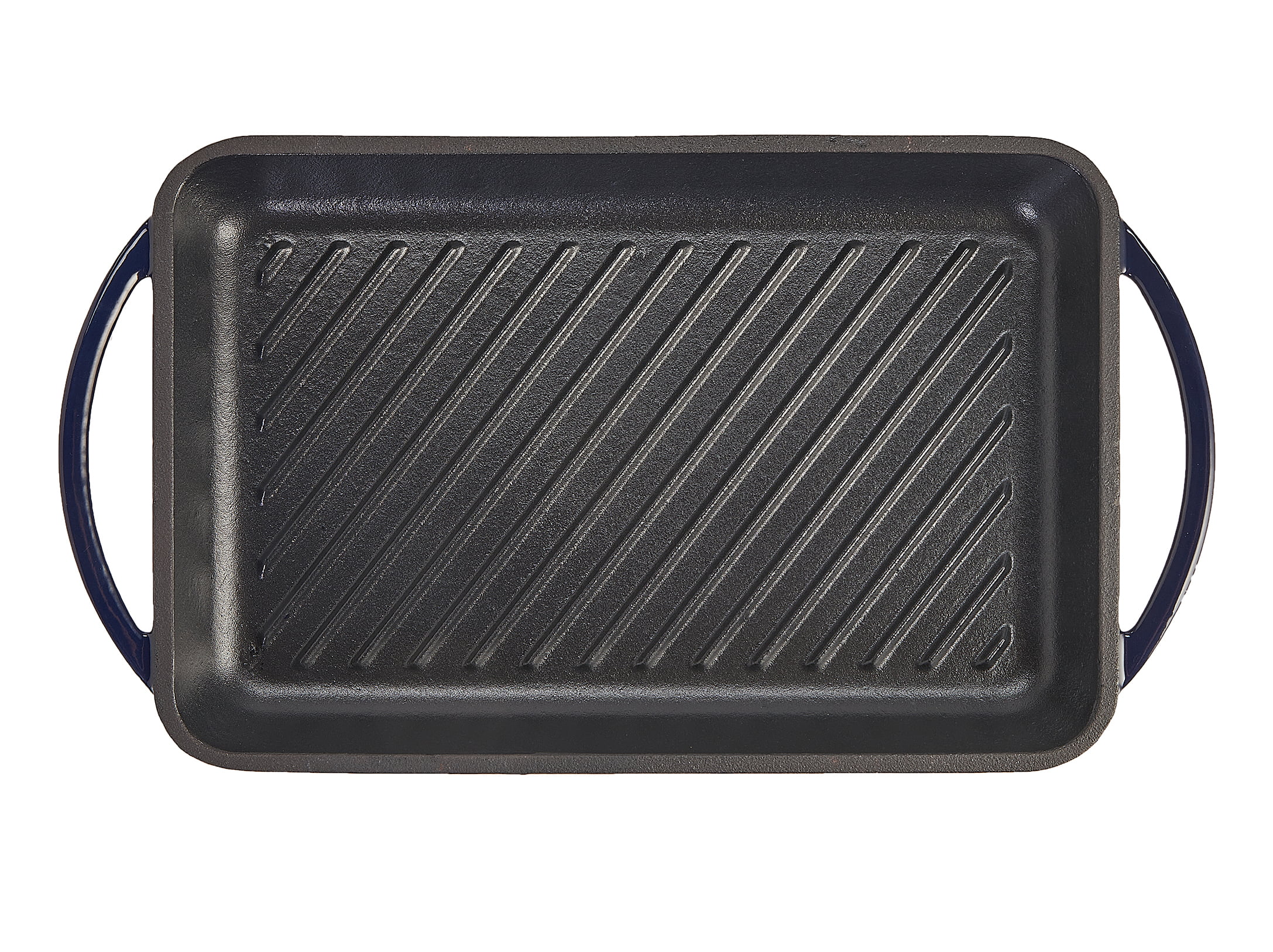 Servappetit Cobalt Glazed Enameled Cast Iron Double Burner Grill, 15.75 x 9 x 1 Inches, Indigo Blue Bottom