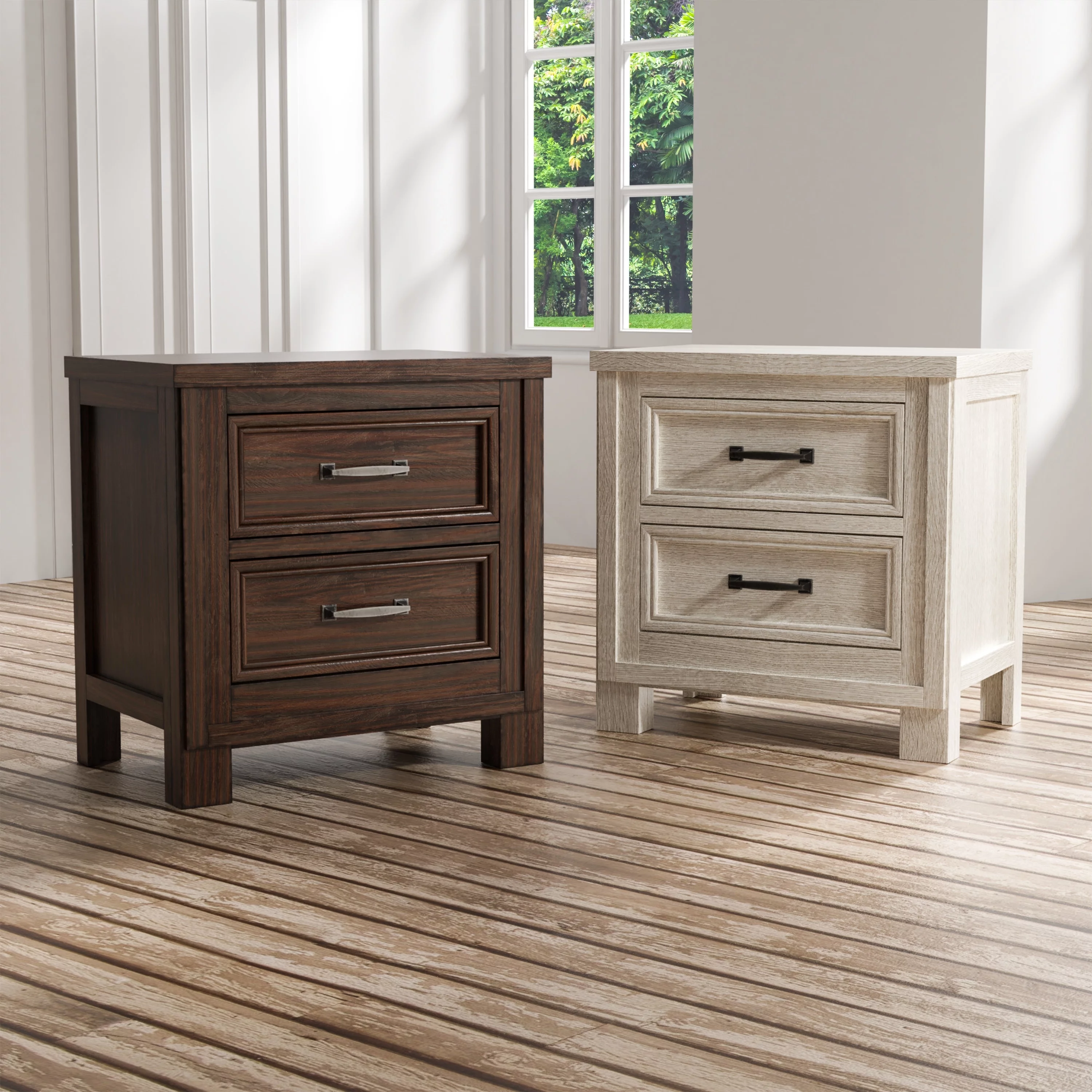 Furniture of America Nuch Rustic Solid Wood 2-Drawer Nightstand with USB by  Dark Oak Oak Finish, Wood Finish