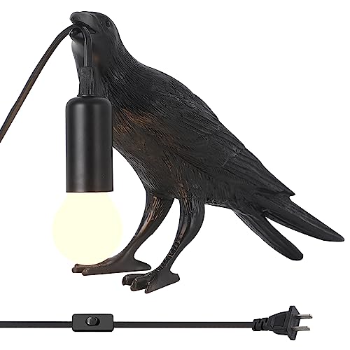 Crow Lamp - Raven Table Lamp with Bulb, Gothic Crow Light - Raven Decor for Bedside Bedroom Living Room Decor