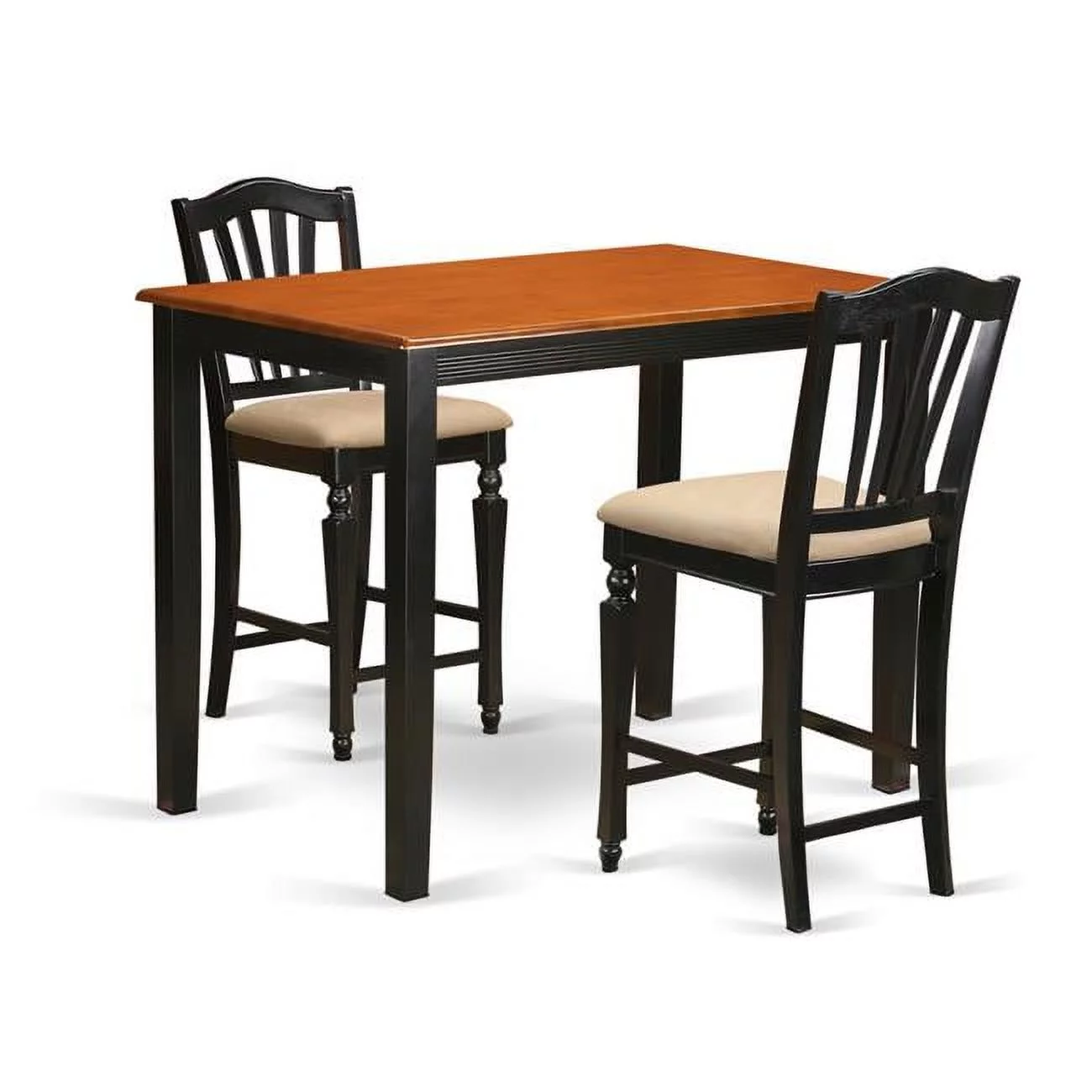 Dining Counter Height Pub Table & 2 Kitchen Chairs, Black Finish