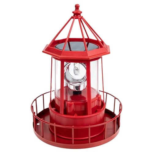 Solar Lighthouse Rotating Light - 360 Degree Light Houses Lamp for Yard, IP65 Waterproof Durable Lighthouse Lamps Towers Statue Lights for Outdoor Garden Pathway Patio (Red)
