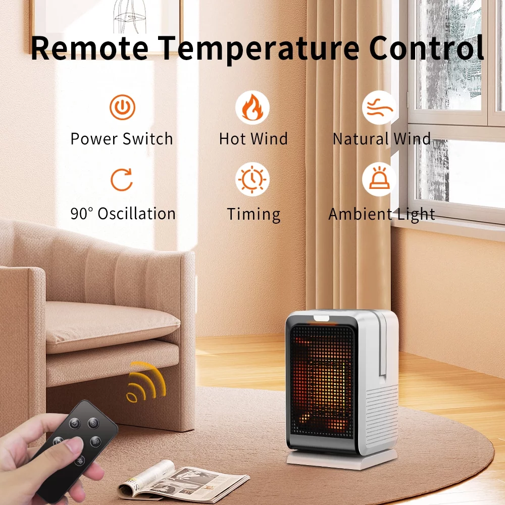 Walmeck Oscillating Space Heater, 8H Timer Remote Control, Overheat Protection, Warm air blower