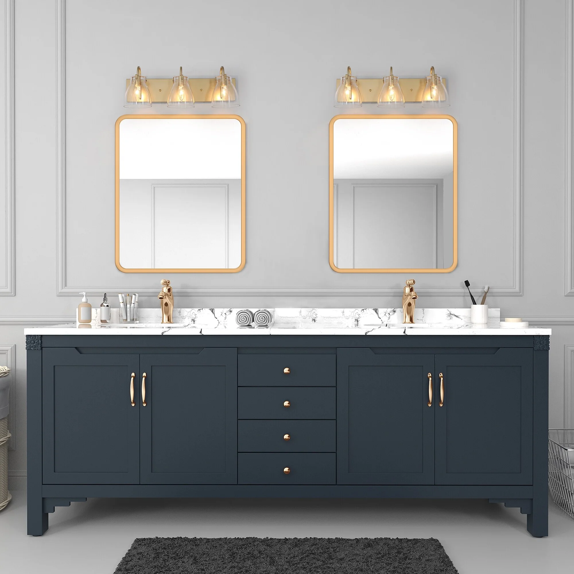 Maxia Modern Glam Clear Glass  Gold 3-Light Wall Sconce Bathroom Vanity Lights - L22