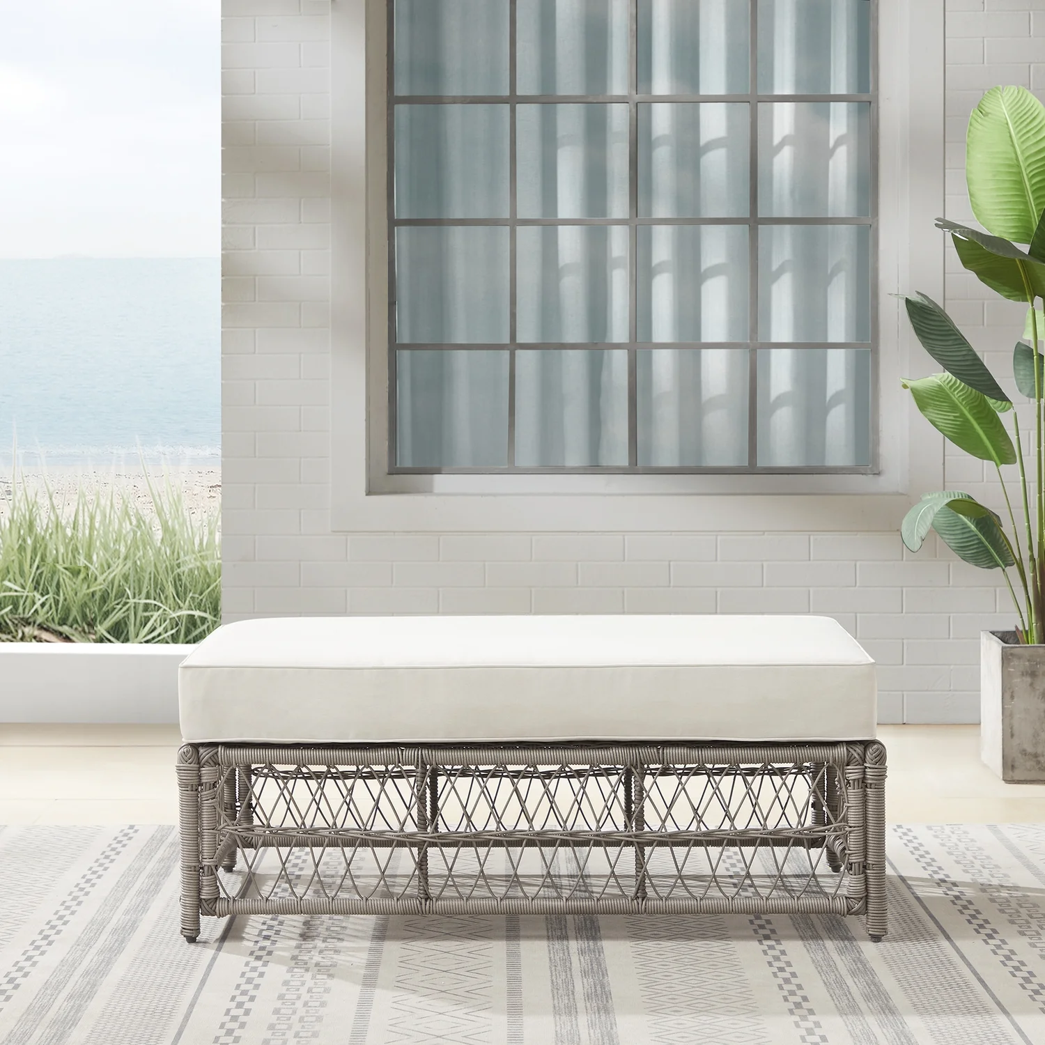 Maykoosh  Retro Renaissance Outdoor Wicker Coffee Table Ottoman Creme/Driftwood