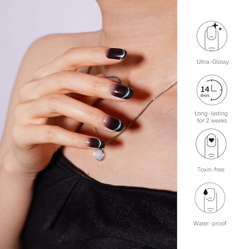 DANNI & TONI Semi Cured Gel Nail Strips Christmas Santa Claus Snowflakes Cat Eye Gel Nail Wraps 28 Stickers | Mistletoe Meow