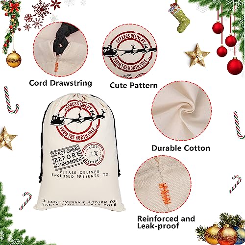 LKITMIUT 6 Pack Santa Sacks - Large Cotton Canvas Gift Bags With Drawstrings - 27.5