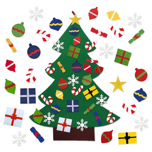 DIY Felt Christmas Tree Set, 3.2 Ft Felt Christmas Tree with 38 Ornaments for Toddlers Kids, Hanging Ornaments DIY Tree Set Xmas Decorations, Montessori Xmas Tree for Toddlers