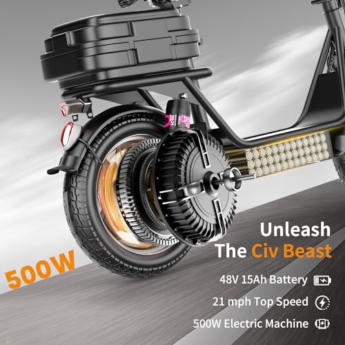 500W Electric Scooter for Adults, 36V 13AH/48V 15Ah Battery, 20-25MPH, 20-30 Miles Range, Shock Absorbers, Rear Basket/Box, E Scooter with Seat for Commuter & Urban Travel, UL 2272 Certified
