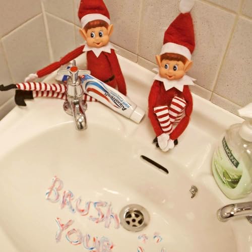 Elfie (Boy) and Elvie (Girl) Set Fun and Playful Elves Behavin' Badly Figure with Soft Body and Vinyl Face-Set of 2, Red