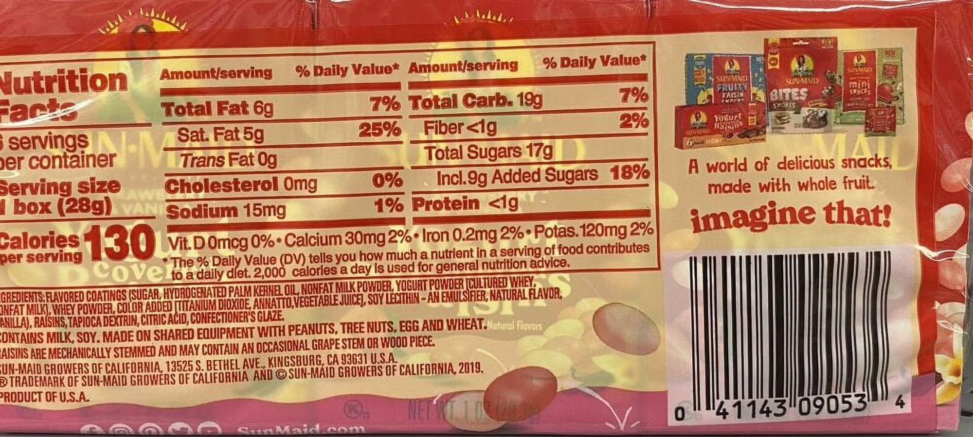 Sun-Maid STRAWBERRY & VANILLA YOGURT California Raisins Sun Dried NON GMO 6 Pack