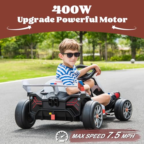 36V Electric Go Kart for Kids, Drift Racing Go Kart, Licensed BMW 7.5 MPH Electric Go Kart with Drift Race Pedal, Adjustable Seat, LED Lights, 600W Powerful Motor for Kids Ages 6+, Black