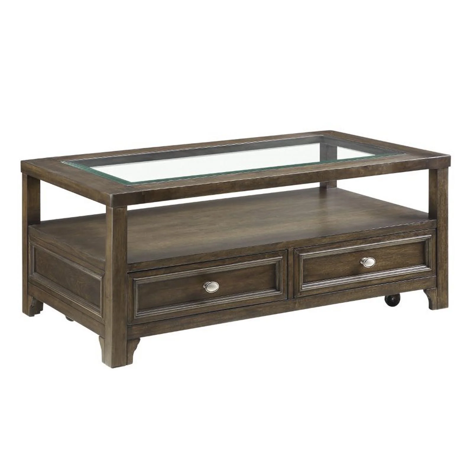 Bowery Hill Wood 2 Drawer Coffee Table in brown Cherry Finish