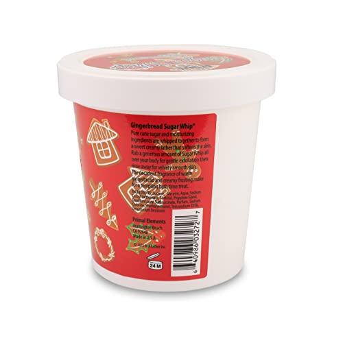 Primal Elements Sugar Scrub, Exfoliating Sugar Whip, Face and Body Cleanser, Moisturizer, Gingerbread, 10 oz Package