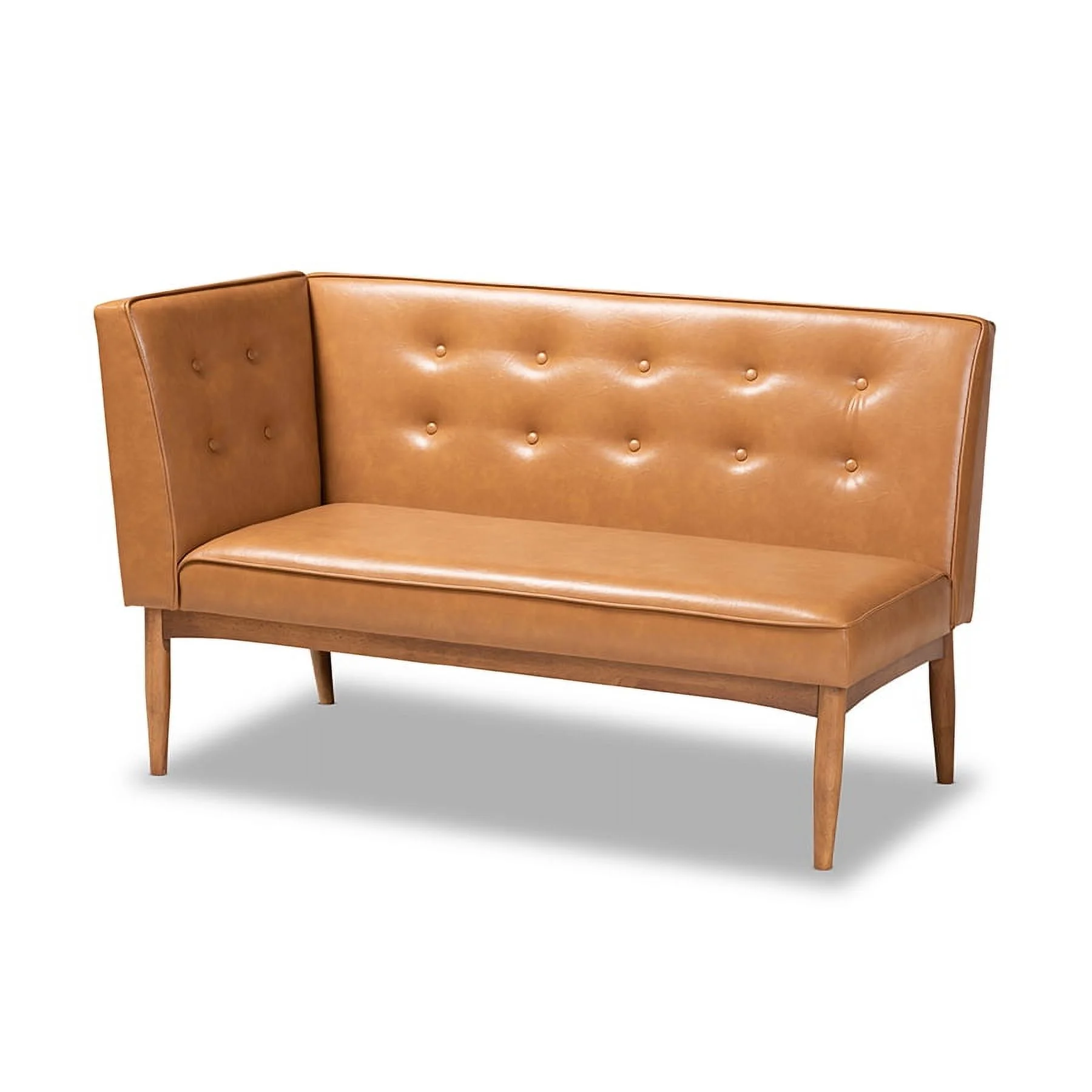 Baxton Studio Arvid Mid-Century Modern Tan Faux Leather Upholstered and Walnut Brown Finished 2-Piece Wood Dining Nook