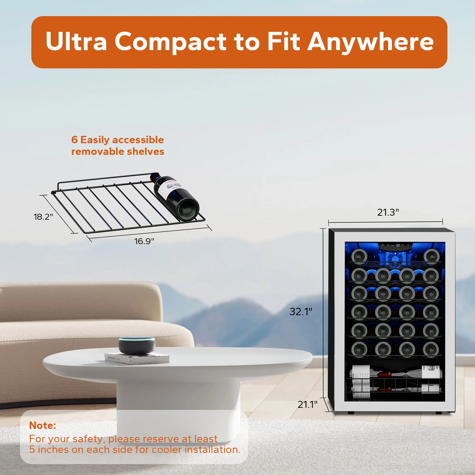 Ca'Lefort Wine Fridge，47 Bottle Mini Wine Cooler Refrigerator，Freestanding Wine Cellar with Glass Door