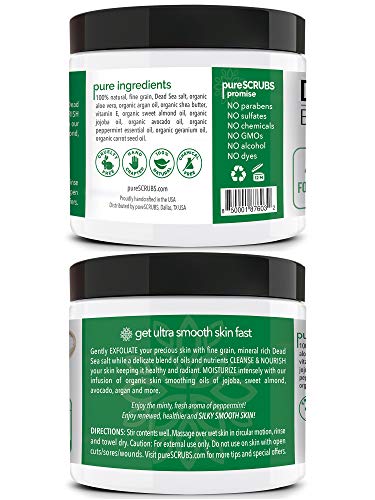 pureSCRUBS Premium Eucalyptus Body Scrub Set - Large 16oz Dead Sea Salt Body Scrub With Infused Essential Oils & Nutrients, Includes Wooden Spoon, Loofah & Oatmeal Exfoliating Bar Soap