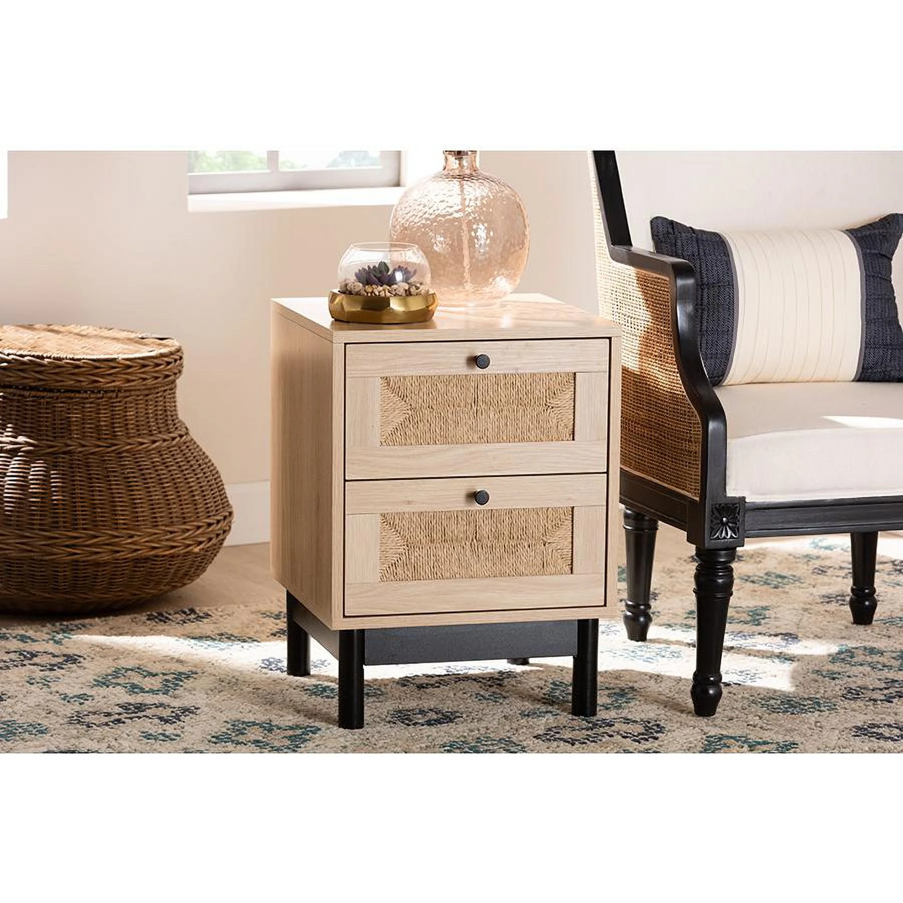 Baxton Studio Cherelle Mid-Century Modern Wood 2-Drawer Square End Table, 21-5/16