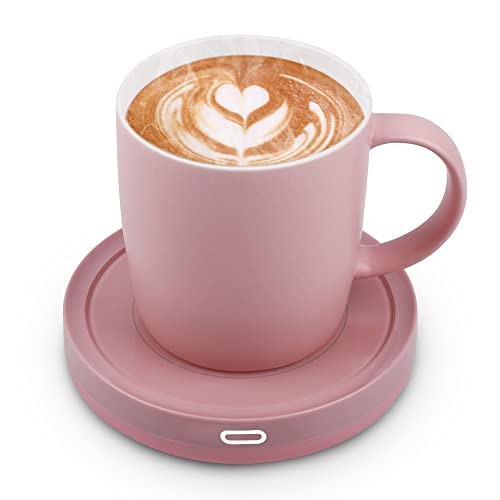 BESTINNKITS Smart Coffee Cup Warmer Set, Auto On/Off Gravity-induction Mug Office Desk Use, Candle Wax Cup Warmer Heating Plate (Up To 131F/55C), 14oz