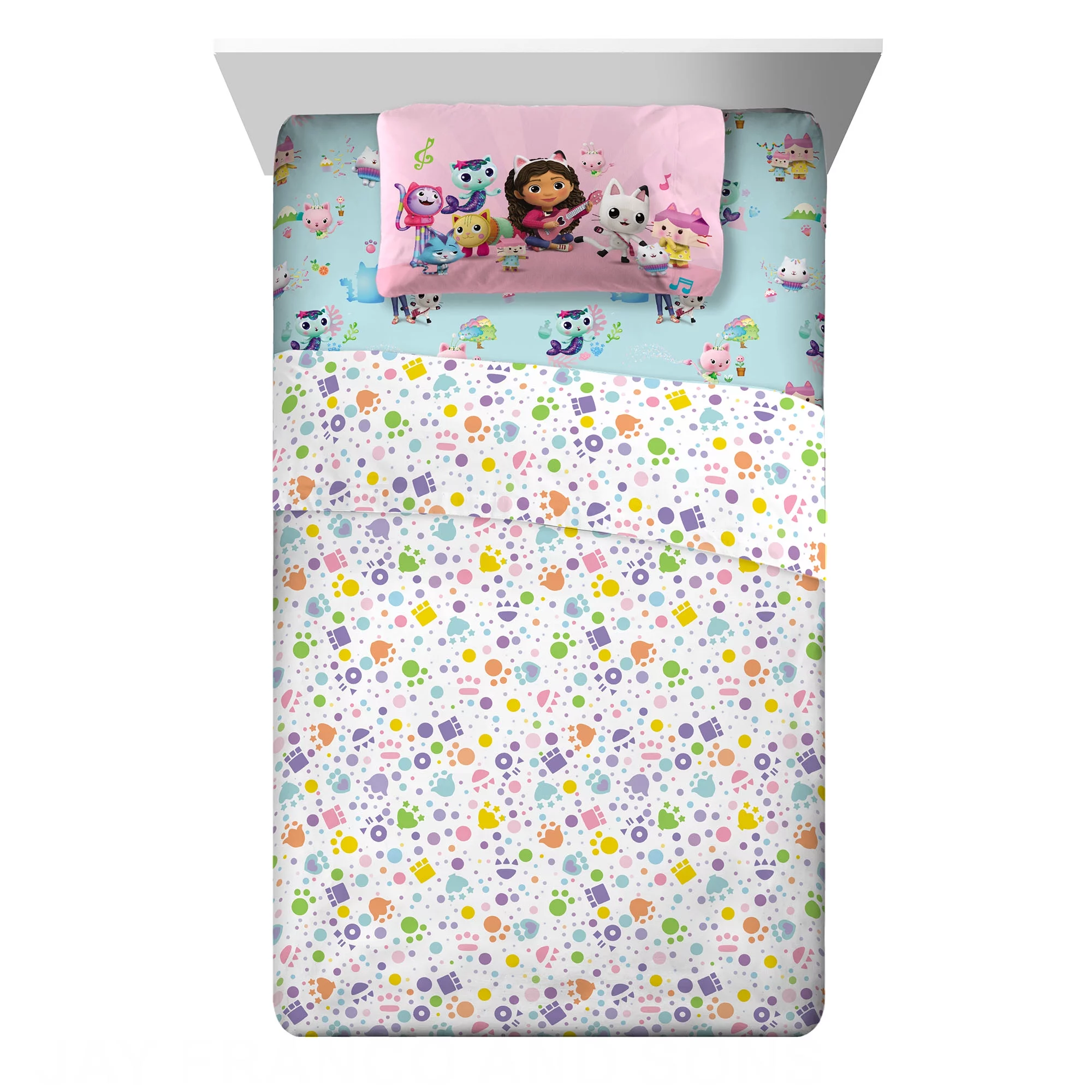 Gabby's Dollhouse Kids Full Sheet Set, White and Blue, Dreamworks