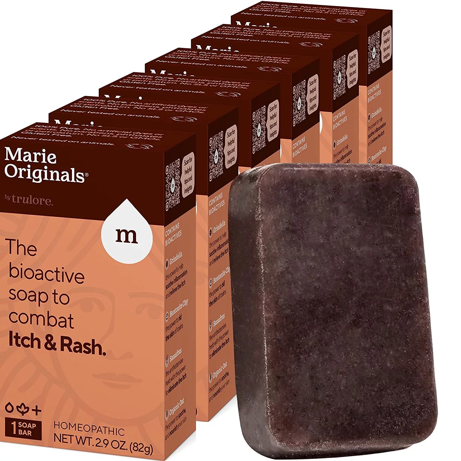 Marie Originals Itch Relief Natural Bar Soap Body Soap Bar for Insect Bites, 2.9 Oz 6-Pack