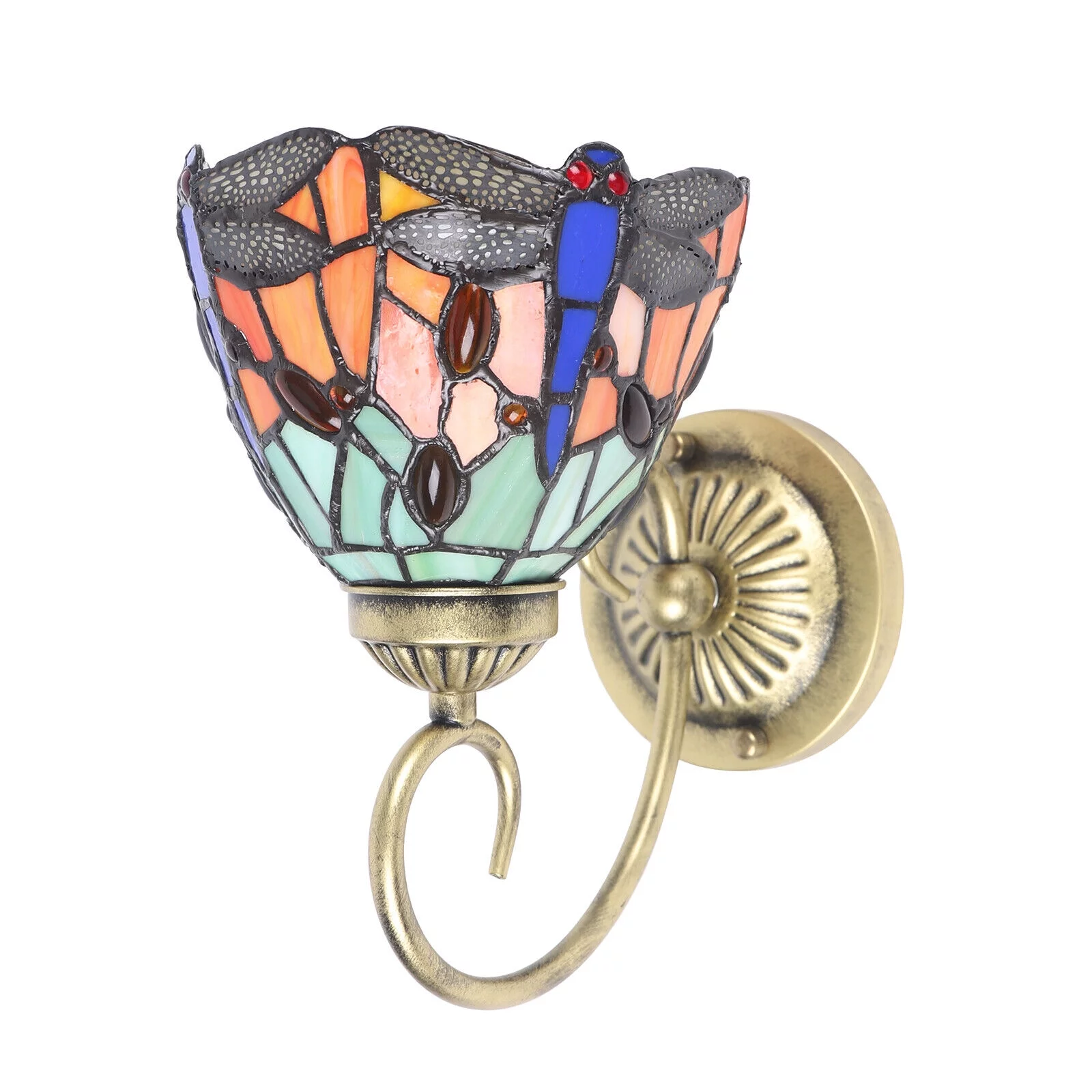 Antique Tiffany Dragonfly Wall Lamp Stained Glass Wall Sconce Light Fixture 60W