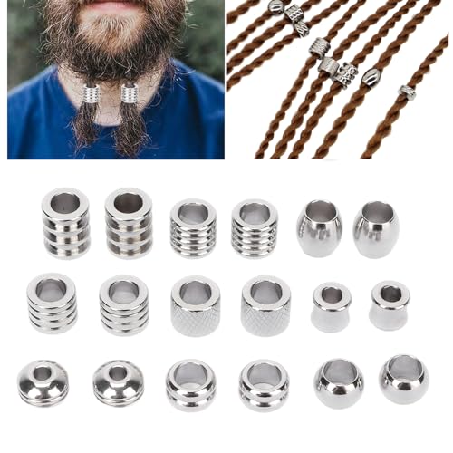 18pcs Beard Beads for Men, Viking Beard Beads, Viking Hair Beads, Beard Ornaments for Men Hair Beard Beads Braiding Beads Stainless Steel Dread Beads Viking Jewelry
