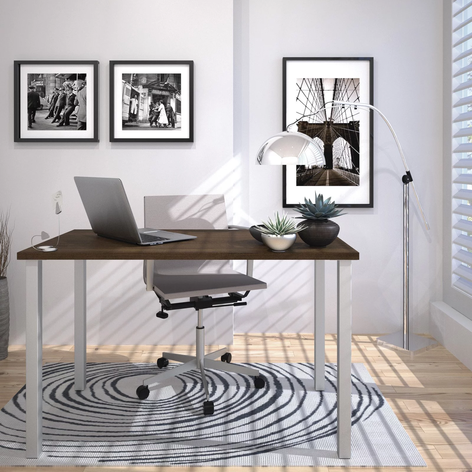 Bestar Universel 48W Table Desk with Square Metal Legs in deep grey