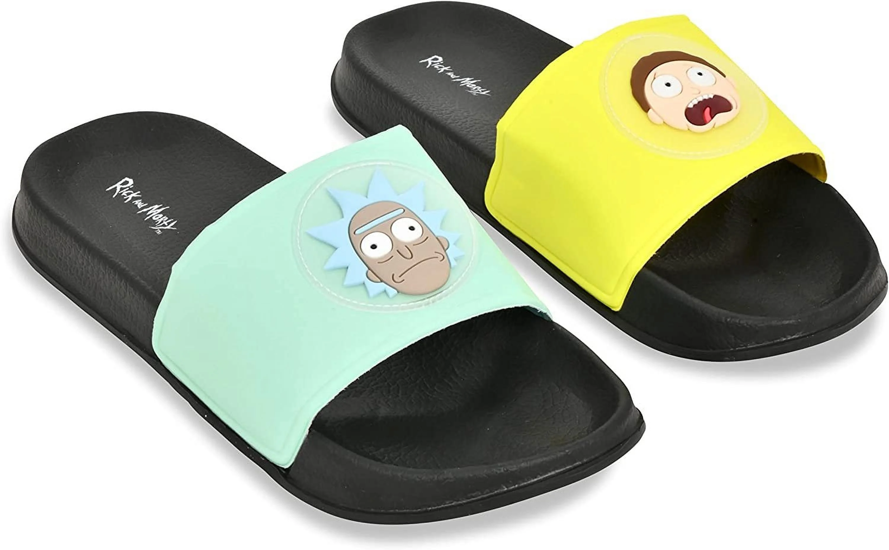 Rick and Morty Mens Slides, Casual Slip-On Sandals for Adults Multi – 10/11