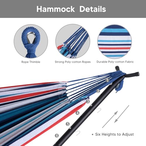 SUNCREAT 2-in-1 Hammocks Hammock Chair with Stand, 475 lbs Capacity, Heavy Duty Two Person Hammock with Stand, Patent Pending, Blue Stripe