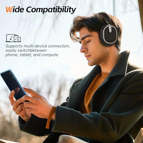 Hybrid Active Noise Cancelling Headphones, Wireless Over Ear Bluetooth Headphones, Foldable Wireless Headset, 60H Playtime, Hi-Res Audio, Deep Bass, Memory Foam Ear Cups, Perfect for Travel & Office