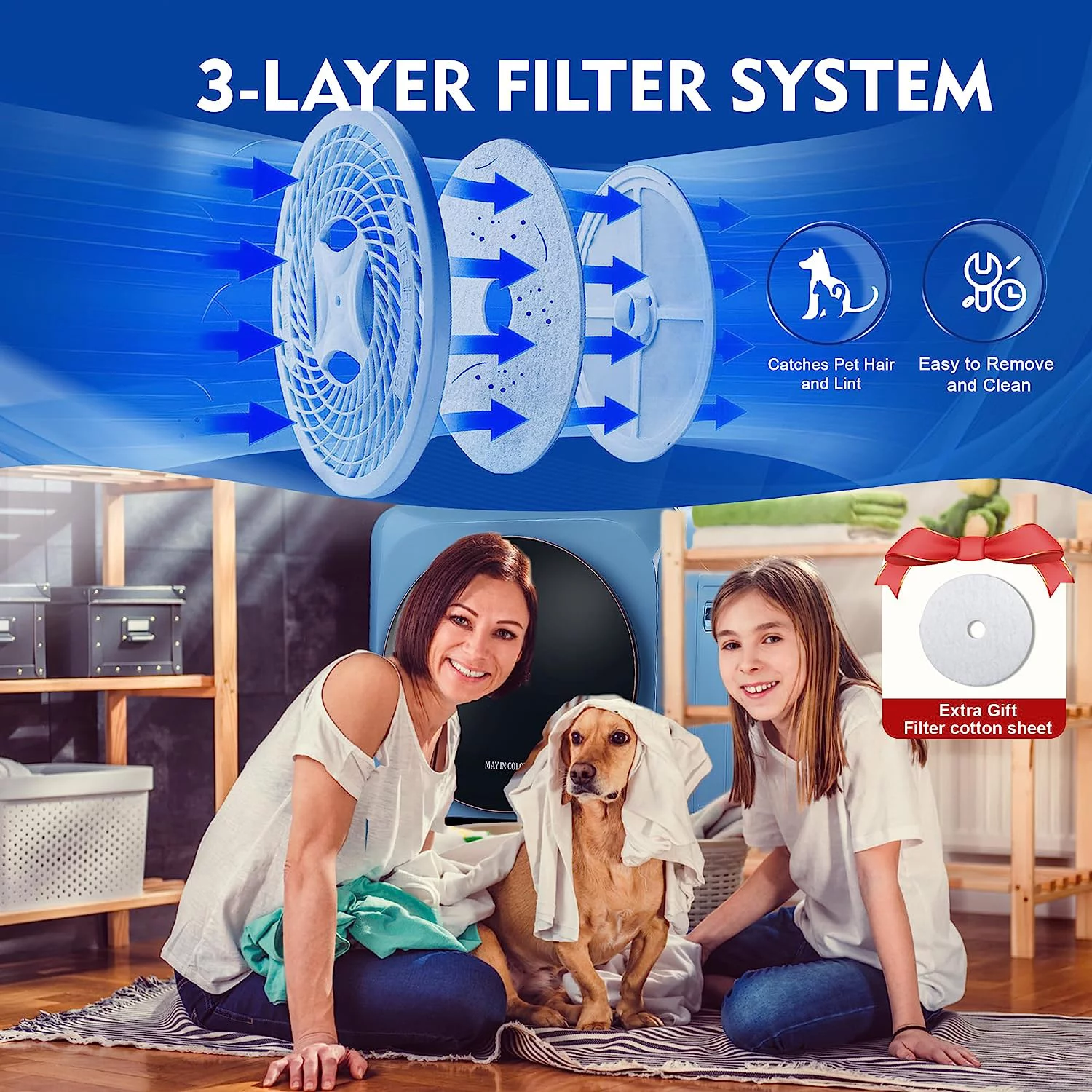 Portable Clothes Dryer 8.8 Lbs Compact Electric Dryer with Smart Moisture Sensor 850W Dryer with LCD Control Panel Tumble for RV Apartment Dorm Home, Blue