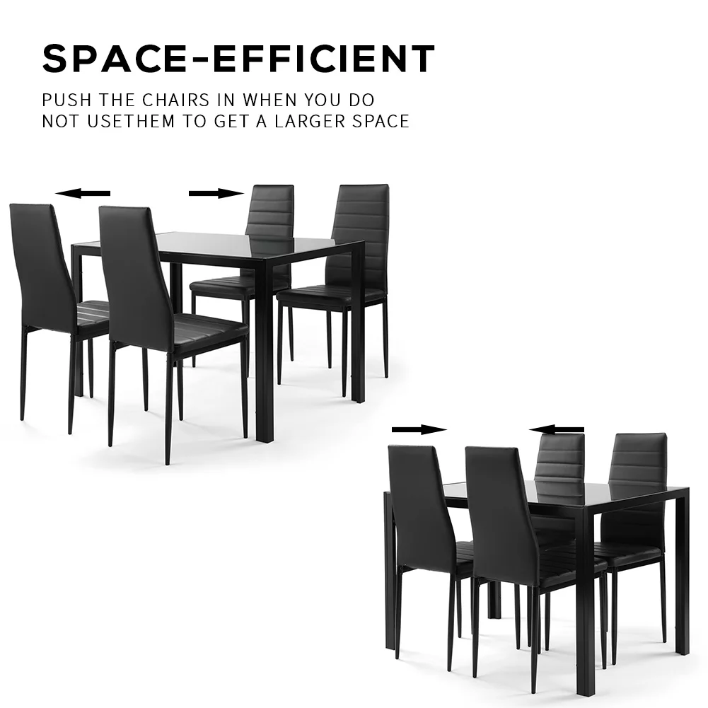 Recaceik Glass Dining Table and 4 PU Leather Chair, Suit 4-6 families, Kitchen Table 29.5