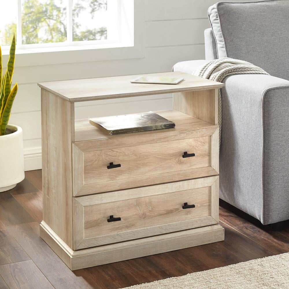 Clyde Classic 2-Drawer Bedroom Nightstand in White Oak