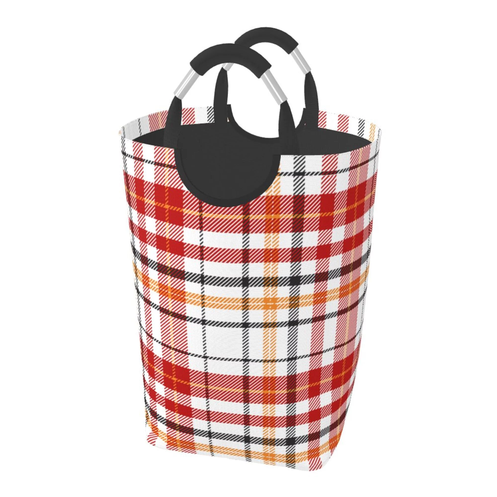 TEQUAN 50L Large Rectangular Laundry Hamper with Aluminum Handles, Red Scottish Grid Lines Prints Waterproof Foldable Dirty Clothes Basket